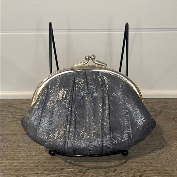 Vintage Gray Eel Skin Double Kiss Lock Coin Purse & Blk Eel Skin Checkbook Cover - Picture 3 of 15